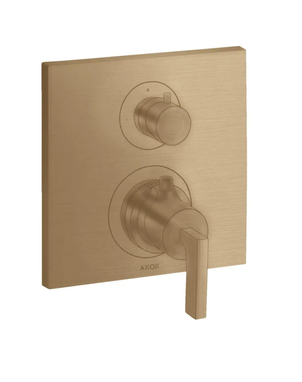 Thermostat-Unterputz-Duscharmatur mit Absperrventil und Hebelgriff in gebürstetem Bronze-Finish, Marke AXOR.